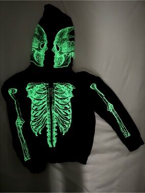 Abercrombie Kids 9/10 Glow in the Dark Skeleton Zip Hoodie Black